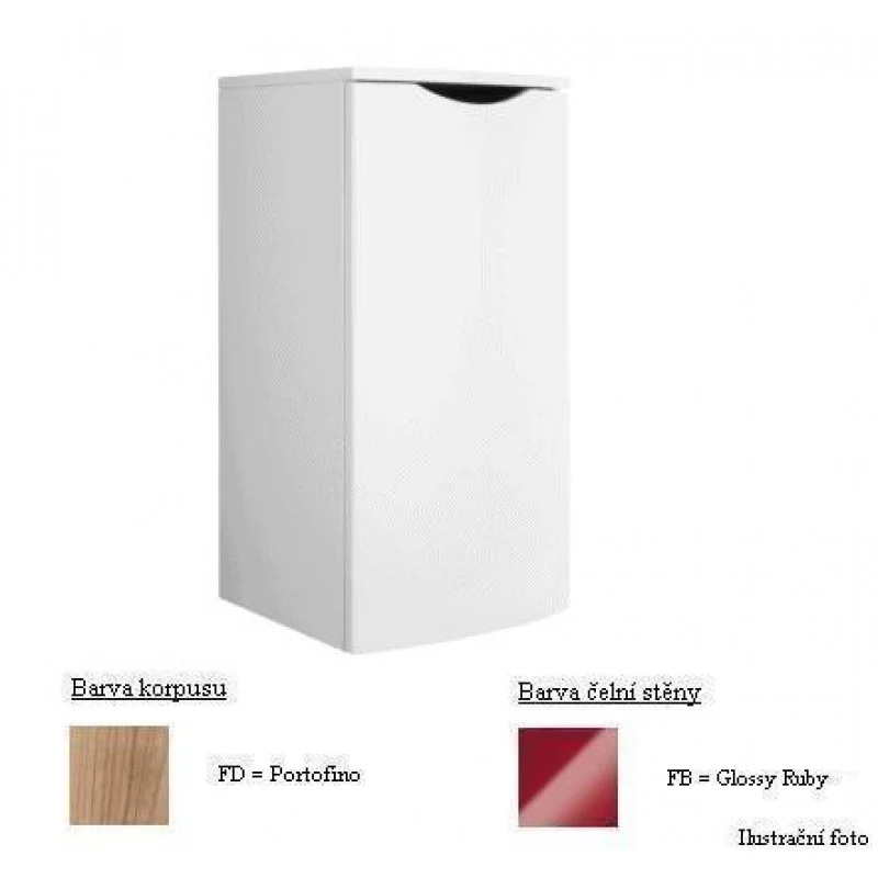 Značkový Villeroy & Boch Next2U Boční skříňka 400x820x390 mm, korpus Portofino, čelní stěna Glossy Ruby, panty vpravo