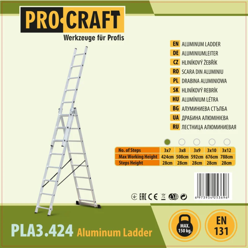 Žebřík hliníkový třídílný 3x7 Procraft PLA3.424 | PLA3.424 Procraft Top Prodej