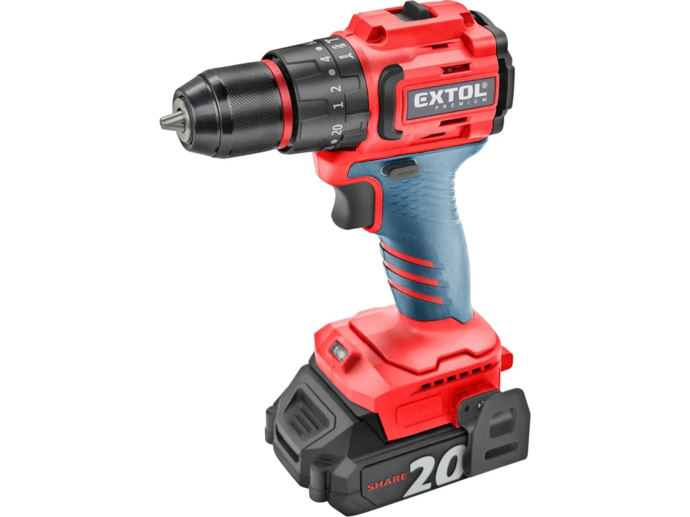 Zlevněný EXTOL PREMIUM vrtací šroubovák aku s příklepem SHARE20V, BRUSHLESS, 2Ah, 8891808